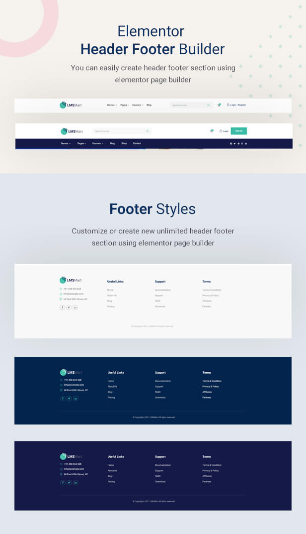 Header Footer builder | lmsmart